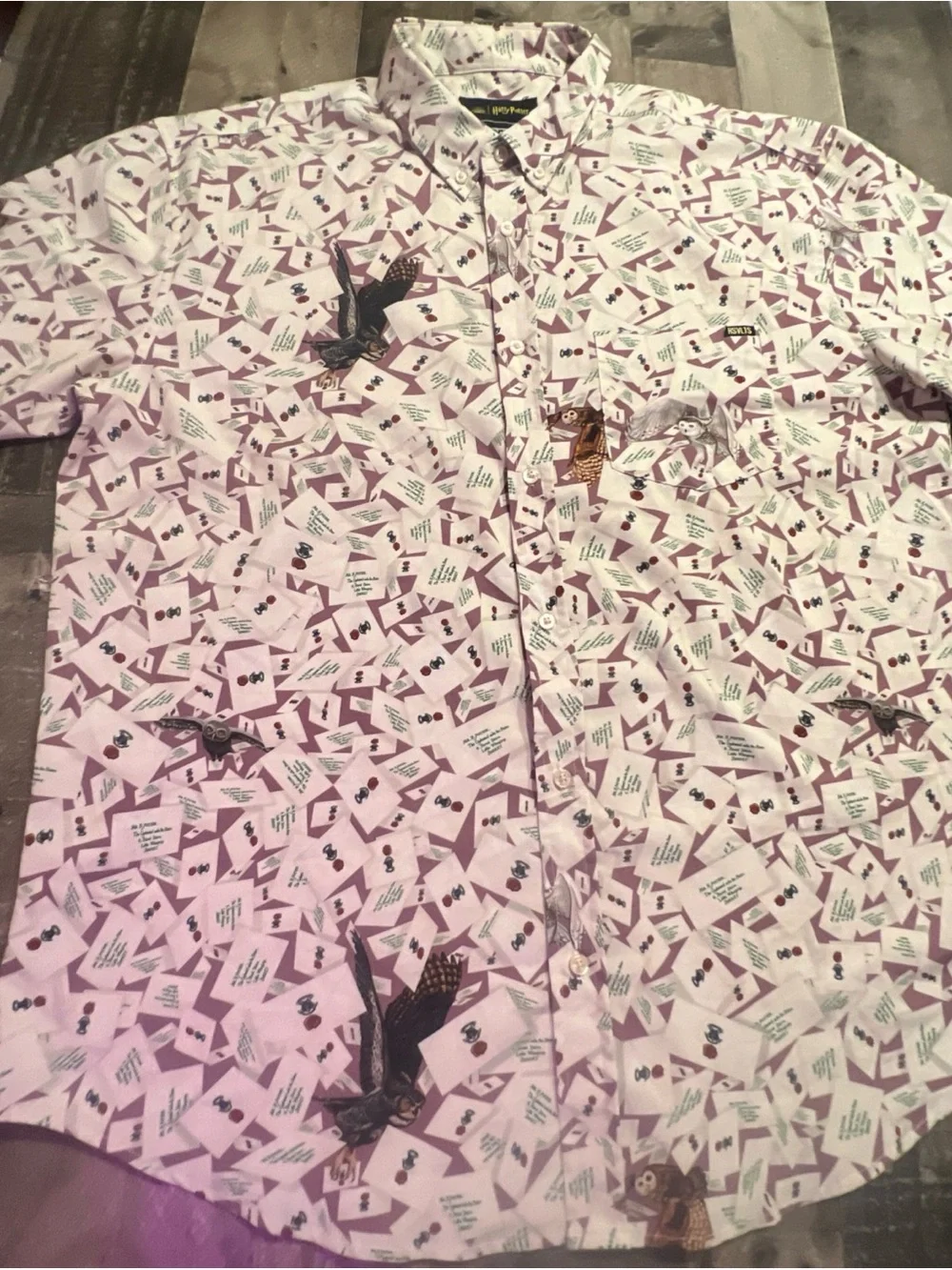 RSVLTS Harry Potter Hogwarts Letter KUNUFLEX Button Up Shirt Men’s 2XL Owl